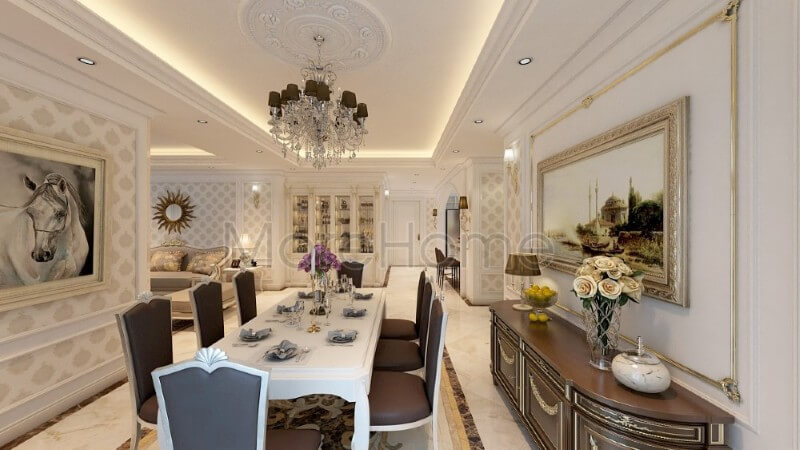 Mẫu thiết kế nội thất phòng ăn chung cư phong cách ăn tân cổ điển Thiết kế chung cư